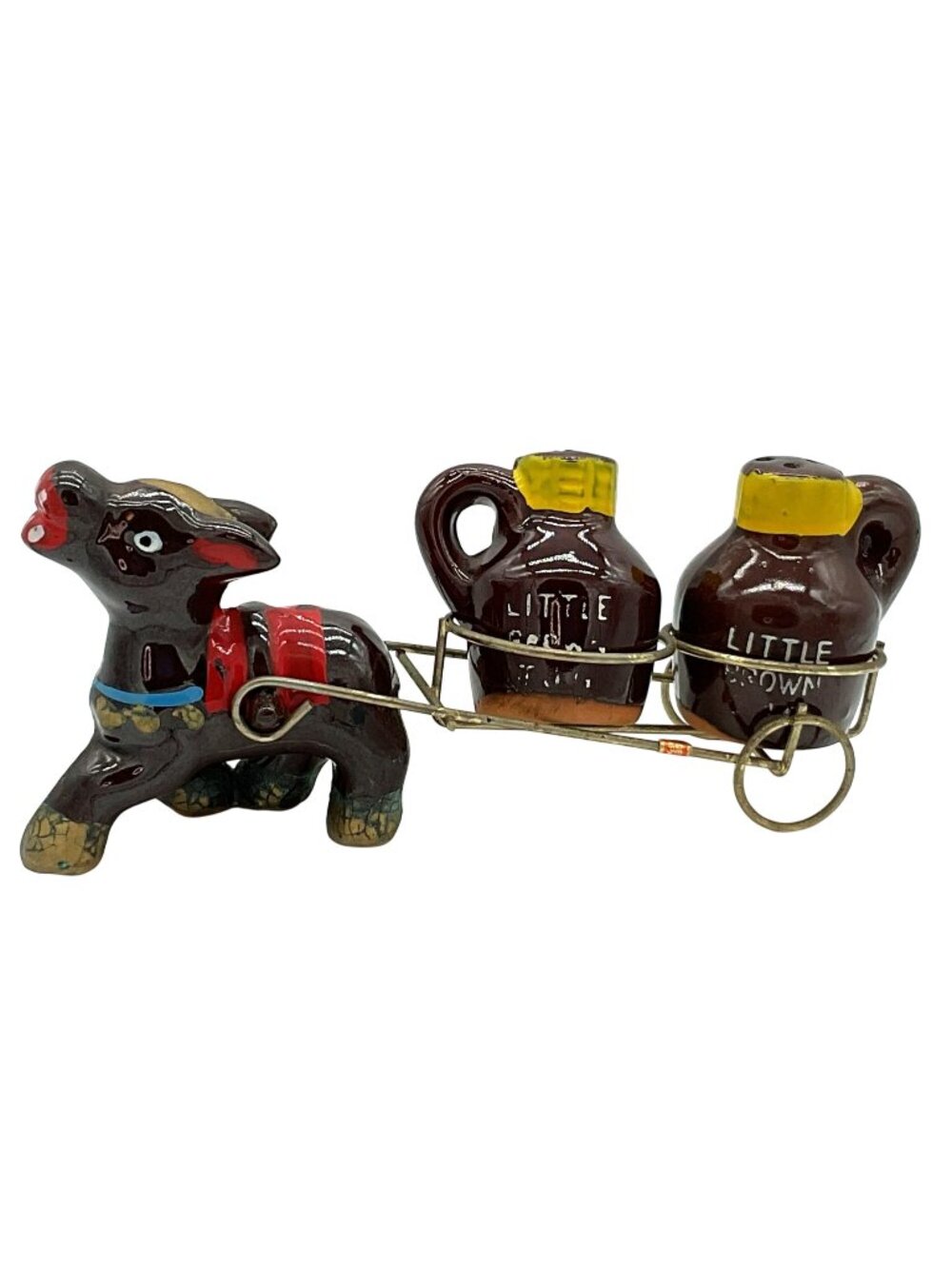 Vintage Donkey & Cart w/ Little Brown Jugs Salt & Pepper Shakers Ceramic Japan